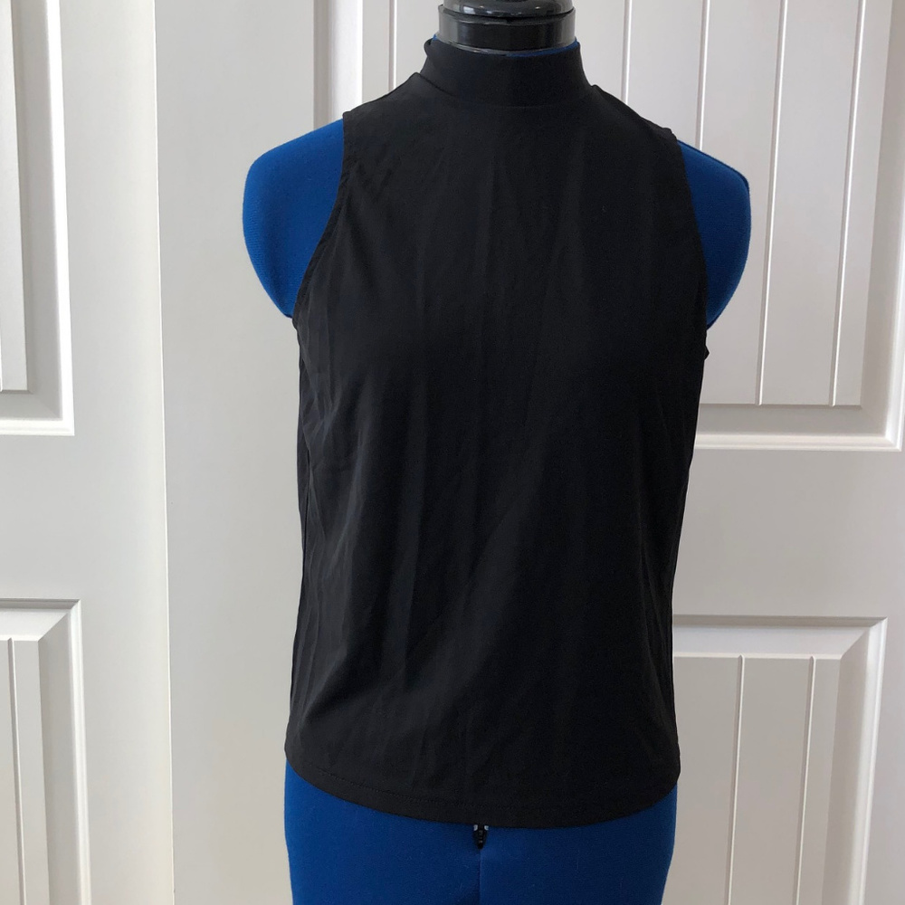 Ann Taylor Sleeveless Mock Collar Black Top